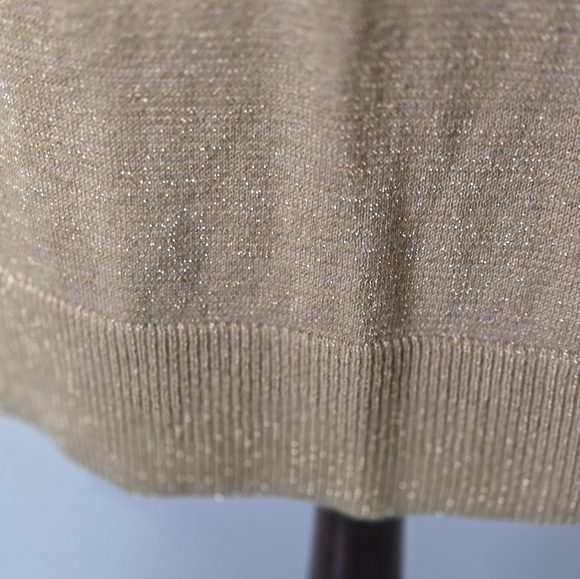 Michael Kors Lightweight Metallic Gold Knit V Neck Midi Dress. Size Small - Picture 9 of 13